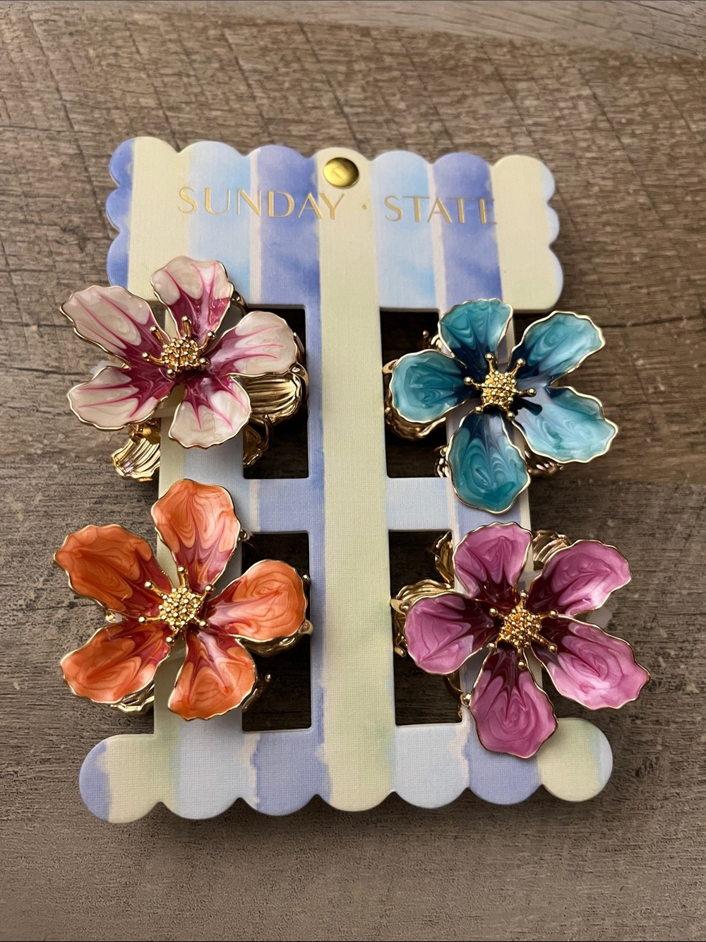 Floral Enamel Hair Clips Assorted Colors (Set of 4)